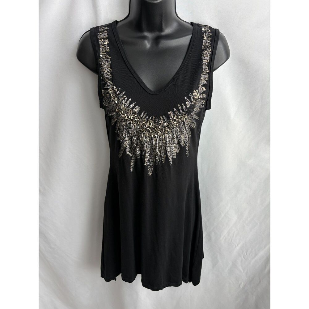 RU Apparel Black Sequin Tunic Dress Black Top Flowy Y2K 2000s 100% Cotton Cute S